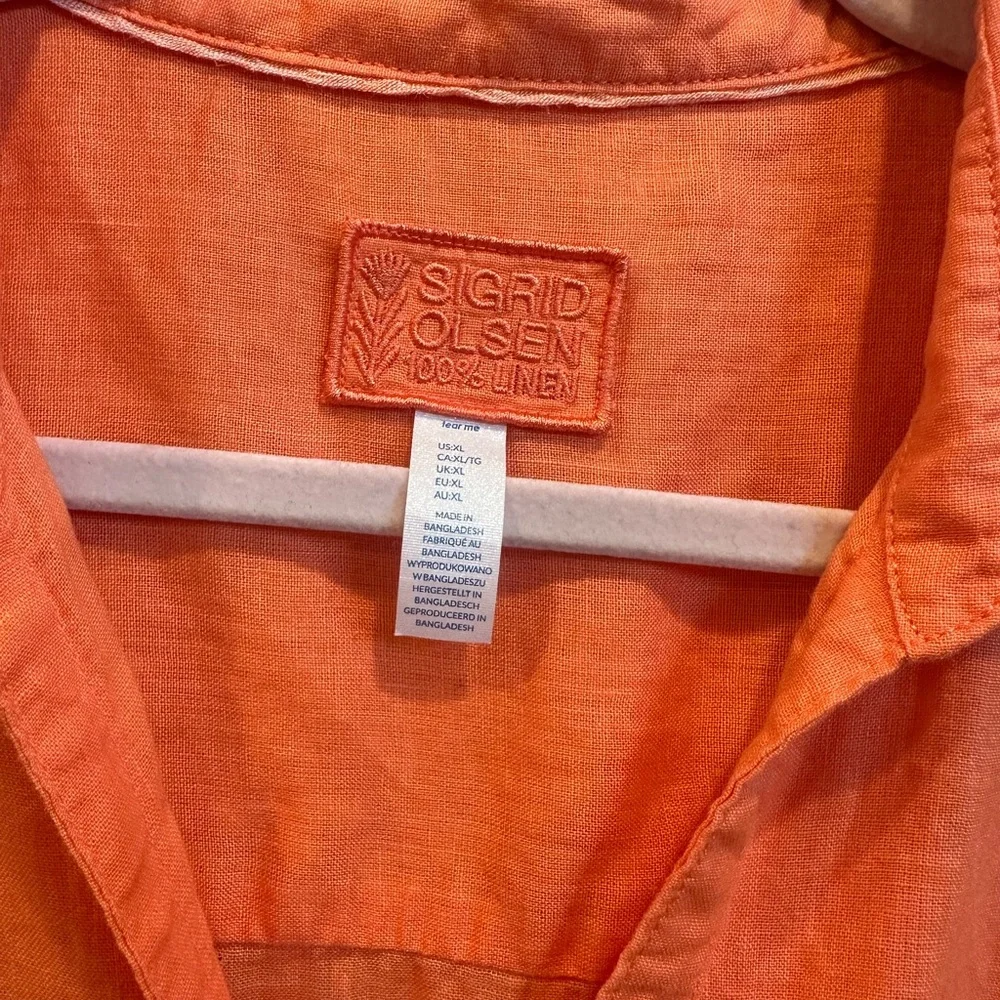 Sigrid Olsen Linen Blend Button-Down Shirt Tunic Top Roll Tab Sleeves Sz XL - Picture 9 of 11